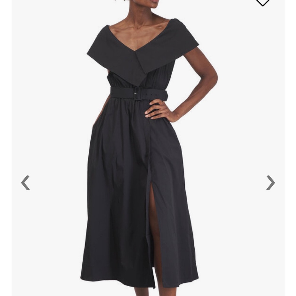 Lela Rose Black Belted Midi Dress Size 6 EUC Oversized Collar Grace Kelly